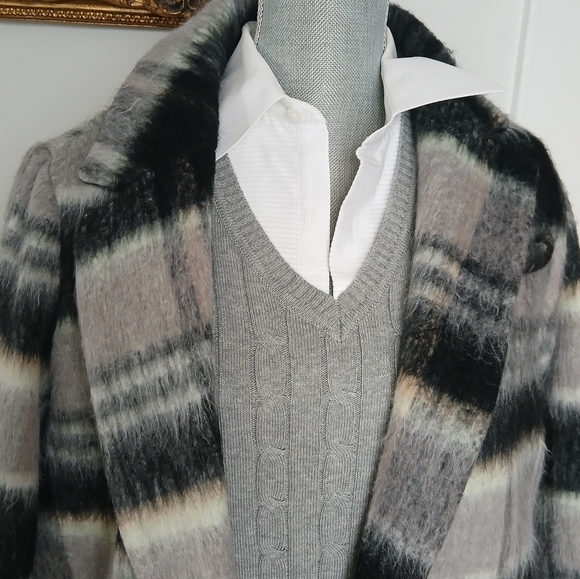 Vintage Forever 21 Jacket Duster All Over Curve Long-Line Overcoat Shadow Check - Picture 6 of 15